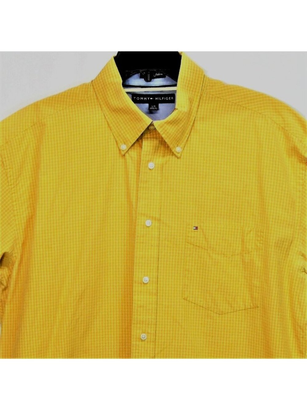 Tommy Hilfiger Size Large 80's 2Ply Fabric Yellow Plaid Long Sleeve Dress Shirt